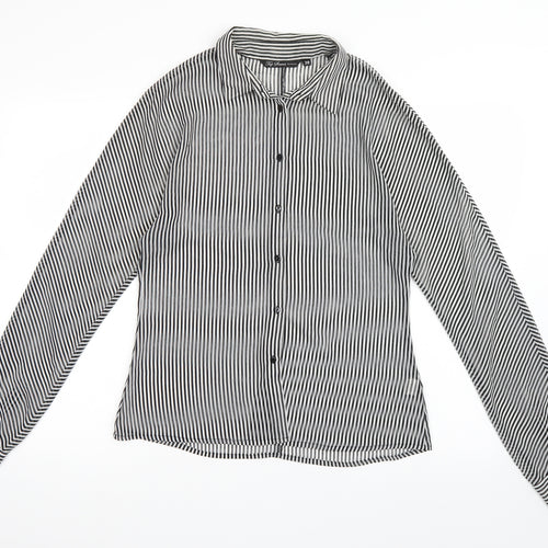 Top Secret Womens Black Striped  Basic Button-Up Size 10