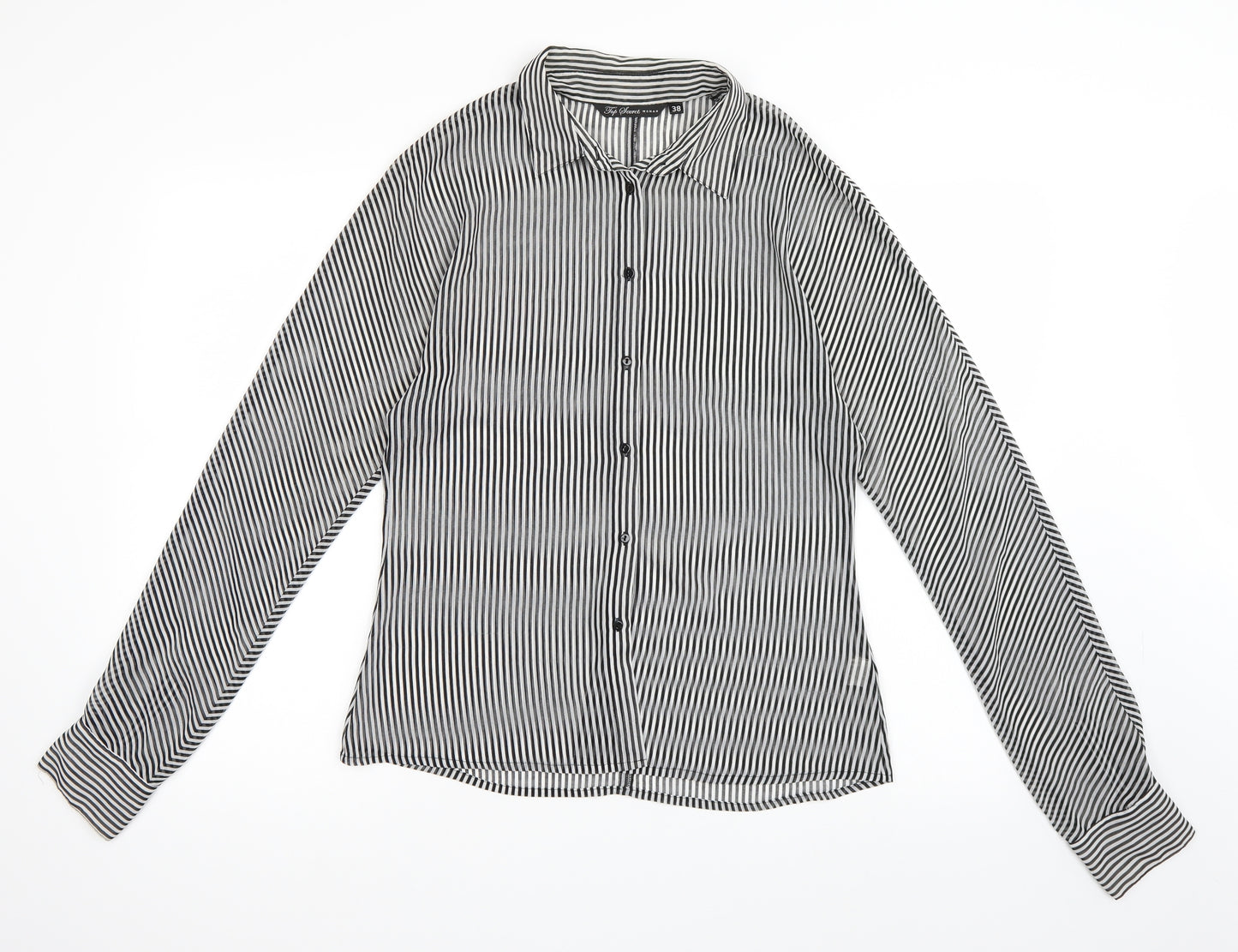 Top Secret Womens Black Striped  Basic Button-Up Size 10