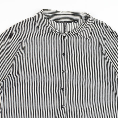 Top Secret Womens Black Striped  Basic Button-Up Size 10