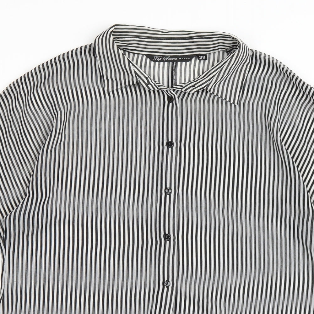 Top Secret Womens Black Striped  Basic Button-Up Size 10