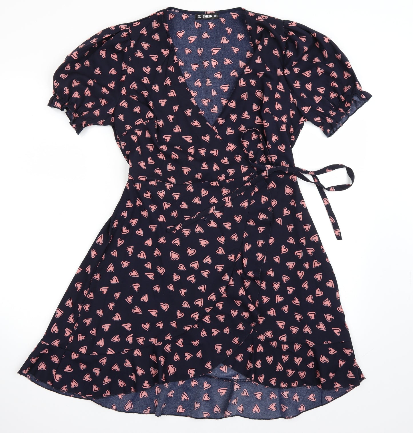 SheIn Womens Blue Polka Dot  Wrap Dress  Size M