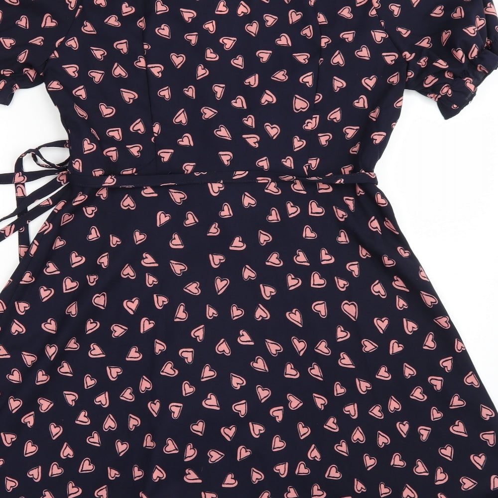 SheIn Womens Blue Polka Dot  Wrap Dress  Size M