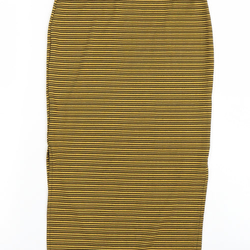 Select Womens Yellow Striped  Straight & Pencil Skirt Size 6  - Slits up both sides