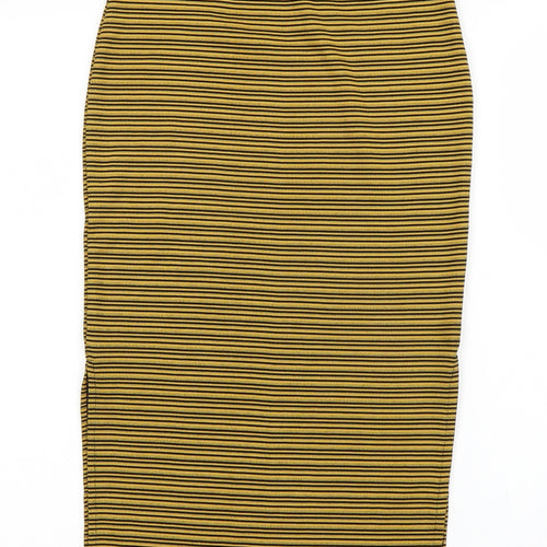 Select Womens Yellow Striped  Straight & Pencil Skirt Size 6  - Slits up both sides