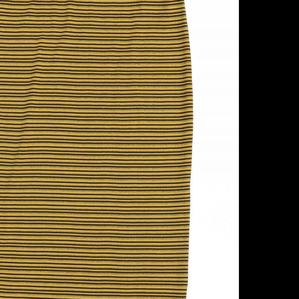 Select Womens Yellow Striped  Straight & Pencil Skirt Size 6  - Slits up both sides