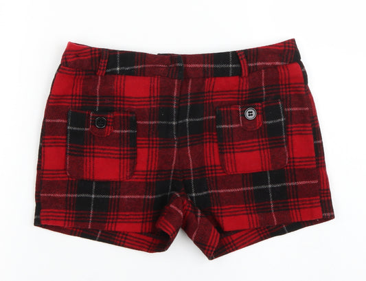 Front view of Next girls’ red check hot pants shorts, size 10, years