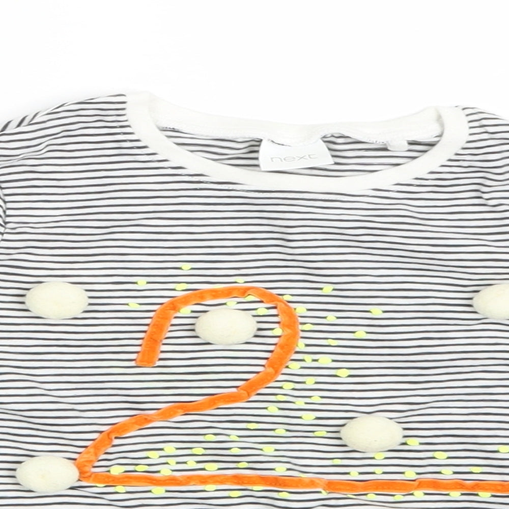 NEXT Girls Black Striped  Basic T-Shirt Size 2-3 Years  - Number 2 with Pompoms