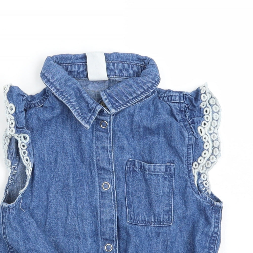 H&M Girls Blue   Basic Button-Up Size 3-4 Years