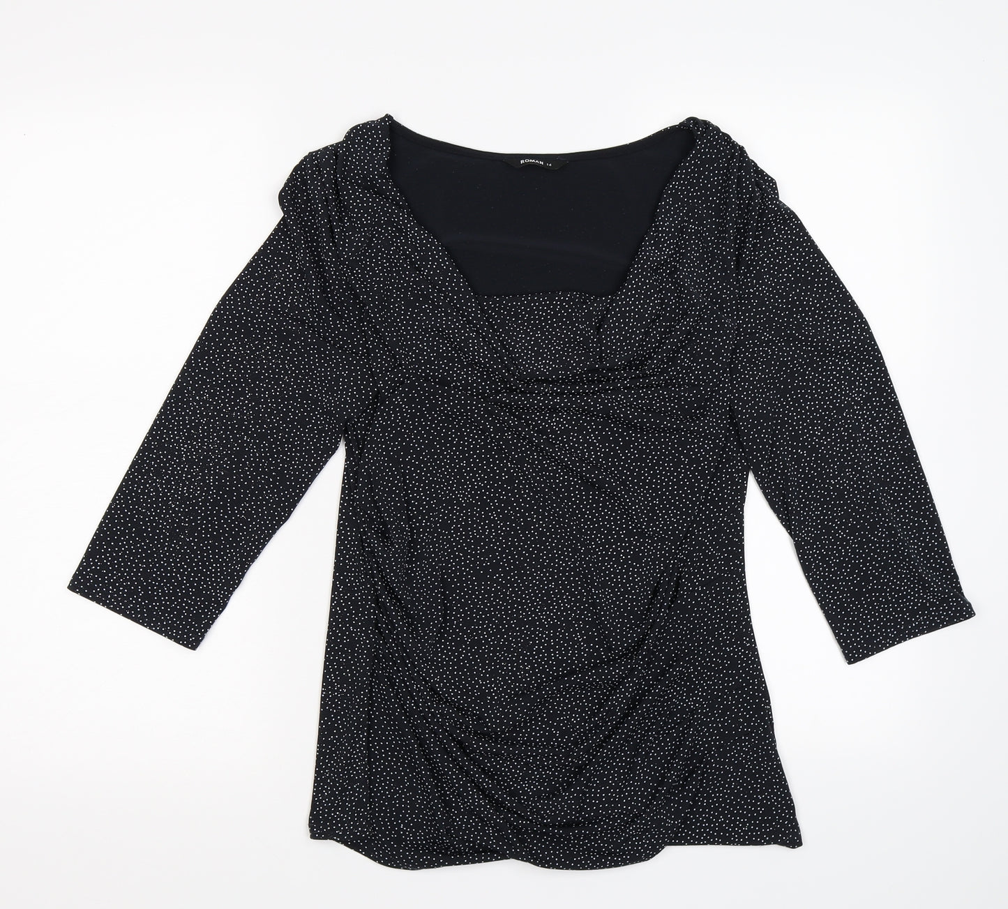 Roman Womens Blue Polka Dot  Wrap Blouse Size 14  - glitter