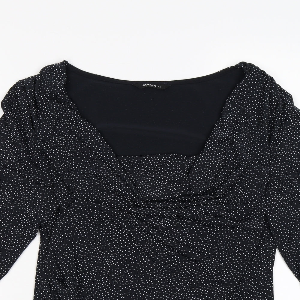Roman Womens Blue Polka Dot  Wrap Blouse Size 14  - glitter