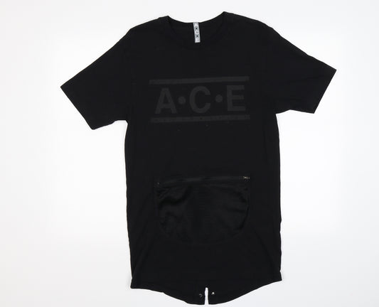 Front view of A.C.E men’s black t-shirt, size M, - all can exist