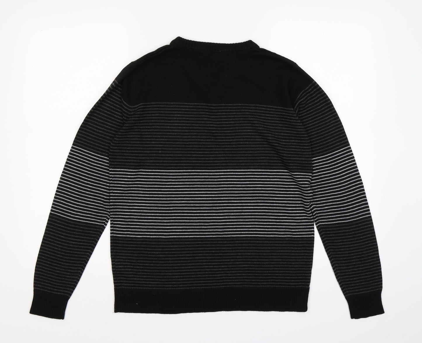 Cedar Wood State Mens Black Striped Knit Pullover Jumper Size M