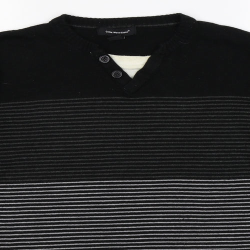 Cedar Wood State Mens Black Striped Knit Pullover Jumper Size M