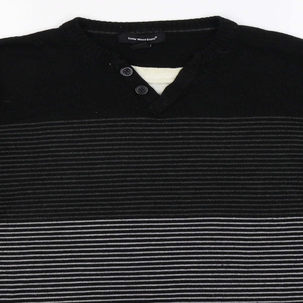 Cedar Wood State Mens Black Striped Knit Pullover Jumper Size M