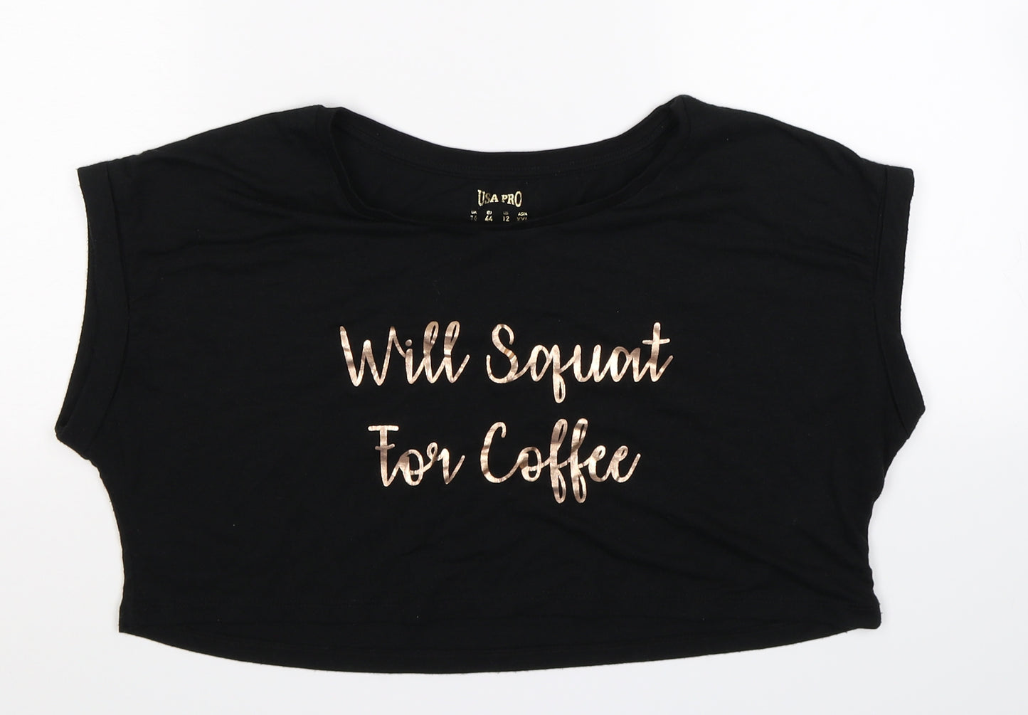 USA Pro Womens Black   Cropped T-Shirt Size 16  - Will Squat For Coffee
