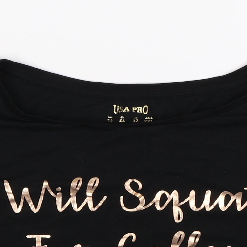USA Pro Womens Black   Cropped T-Shirt Size 16  - Will Squat For Coffee