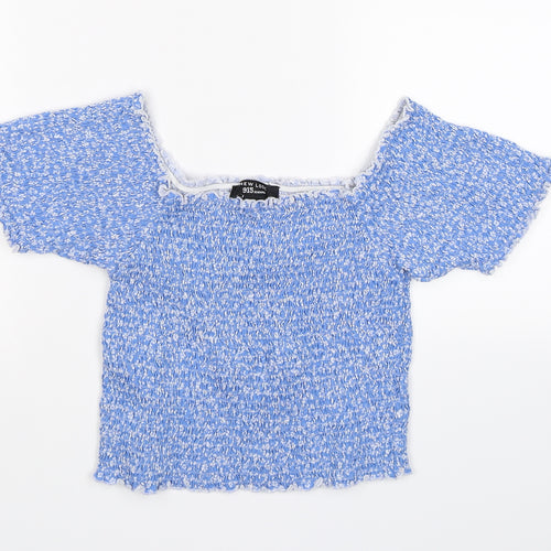 New Look Girls Blue Floral Crepe Cropped Casual Size 14-15 Years