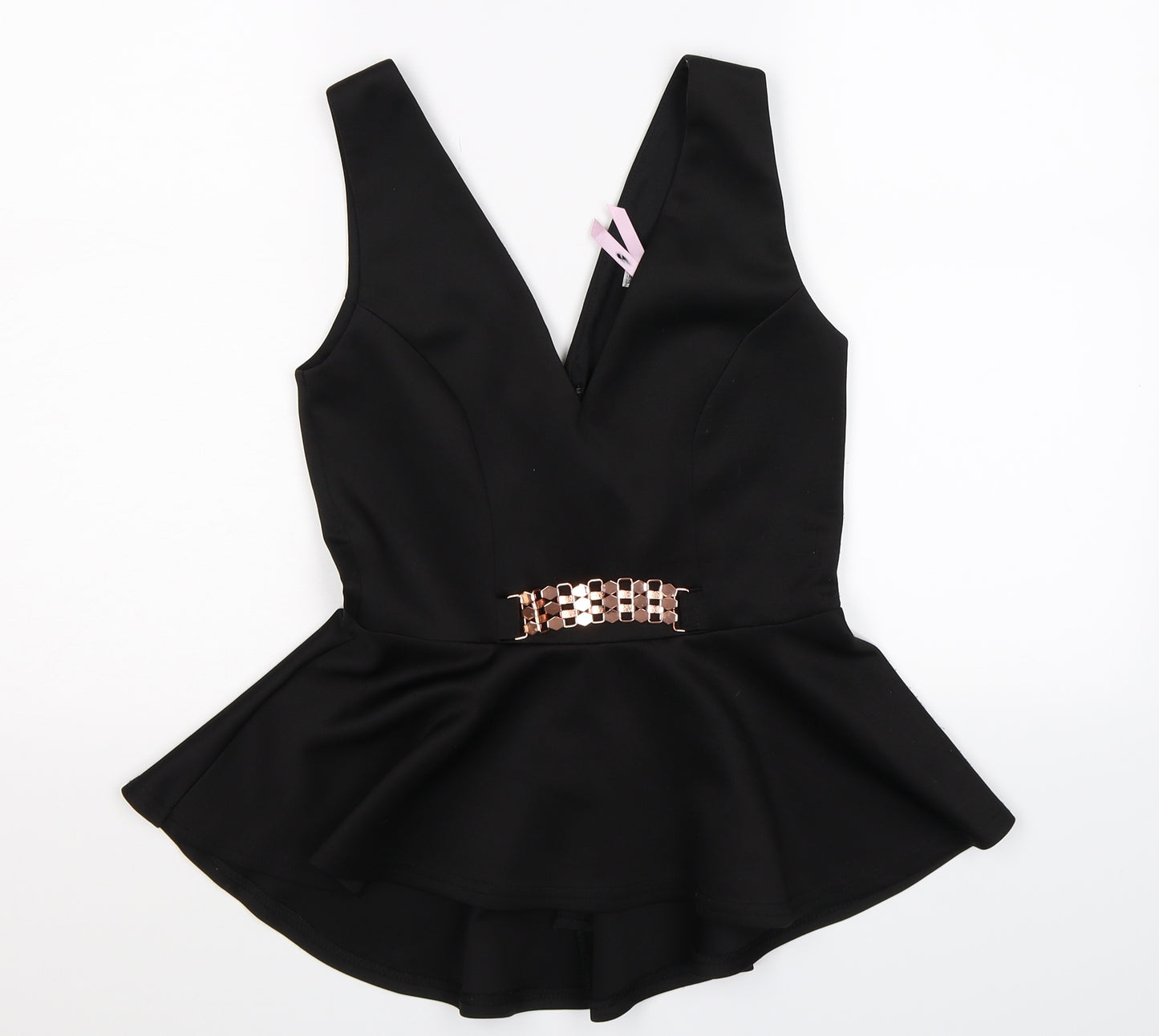 Lipsy Womens Black  Satin Tunic Tank Size 10  - belted peplum