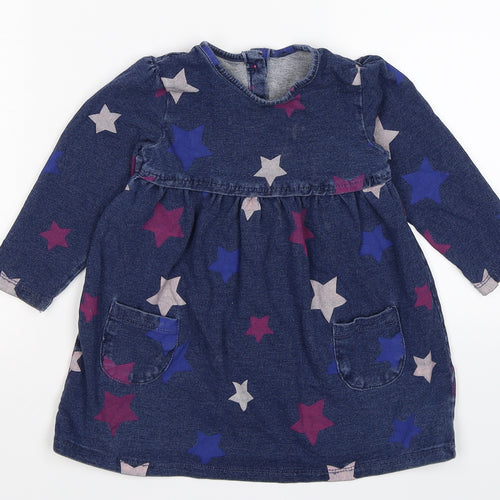 George Girls Blue Polka Dot Denim Jumper Dress  Size 12-18 Months  - stars