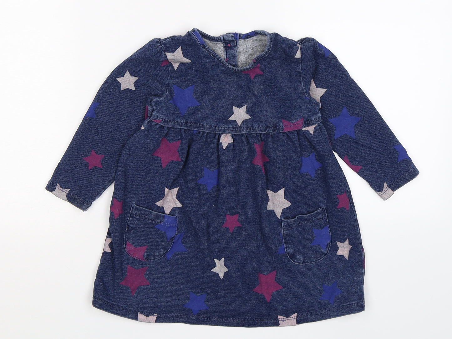 George Girls Blue Polka Dot Denim Jumper Dress  Size 12-18 Months  - stars