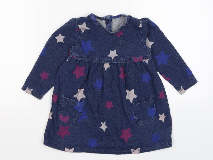 George Girls Blue Polka Dot Denim Jumper Dress  Size 12-18 Months  - stars