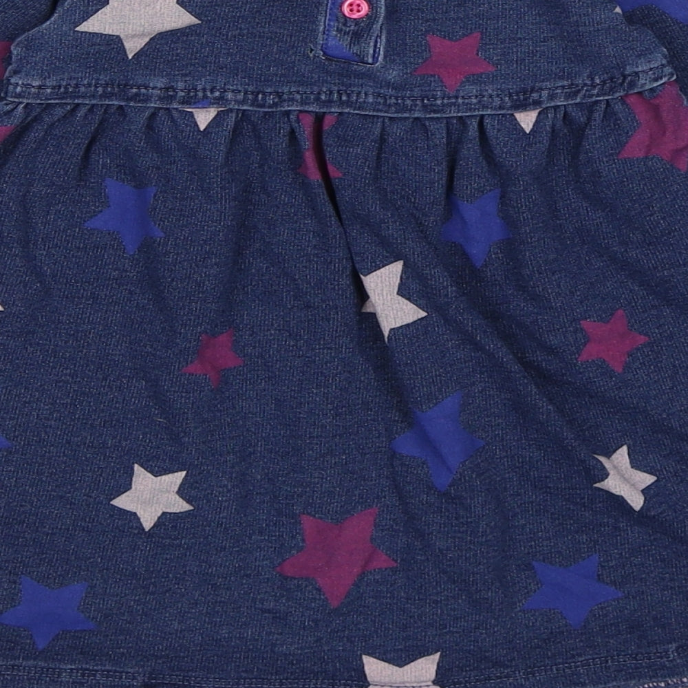 George Girls Blue Polka Dot Denim Jumper Dress  Size 12-18 Months  - stars