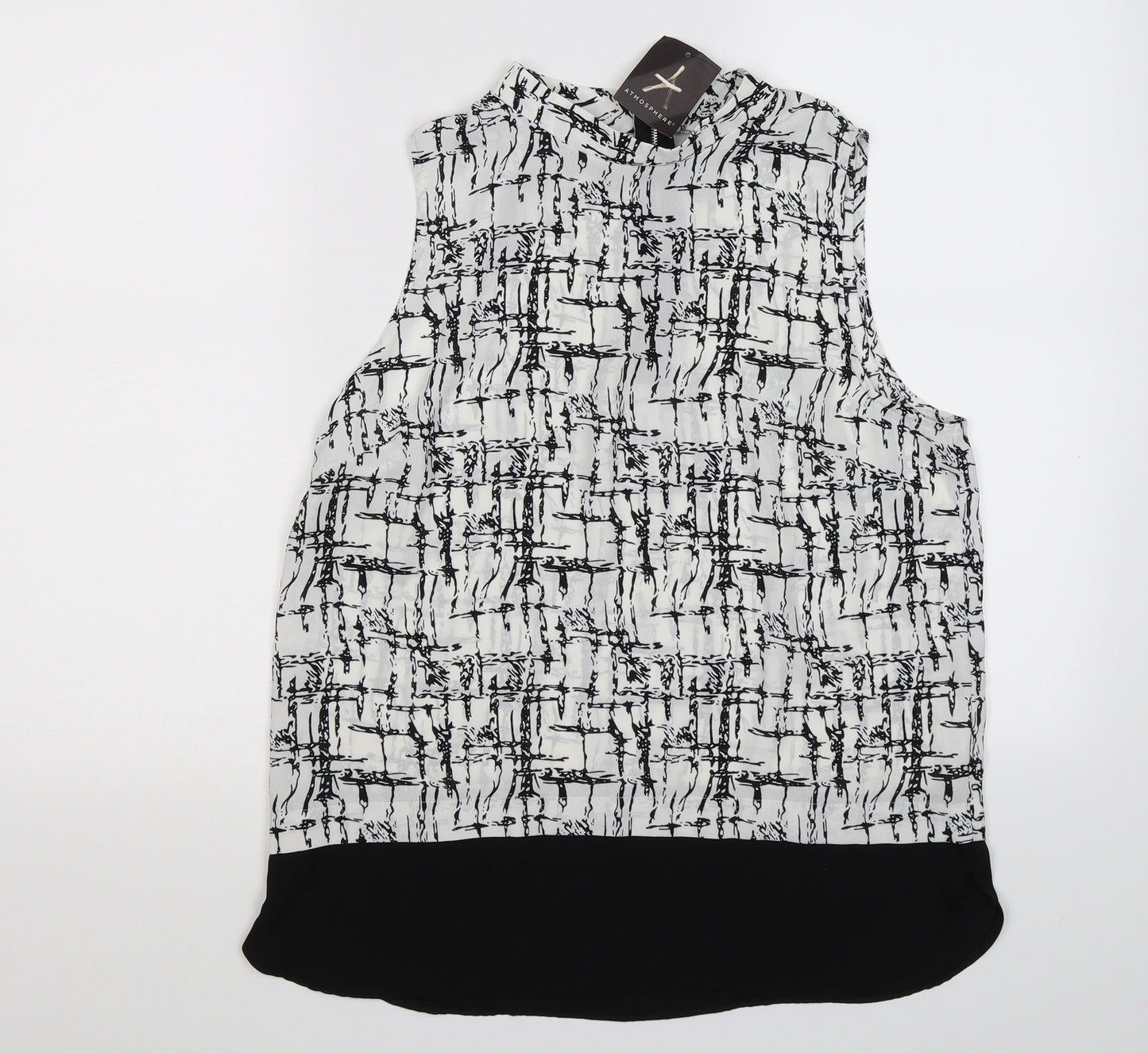 Atmosphere Womens White Geometric Chiffon Tunic Blouse Size 10