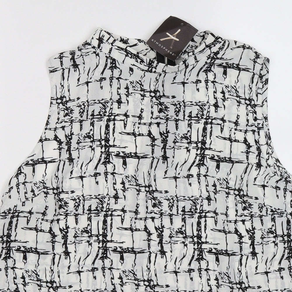 Atmosphere Womens White Geometric Chiffon Tunic Blouse Size 10