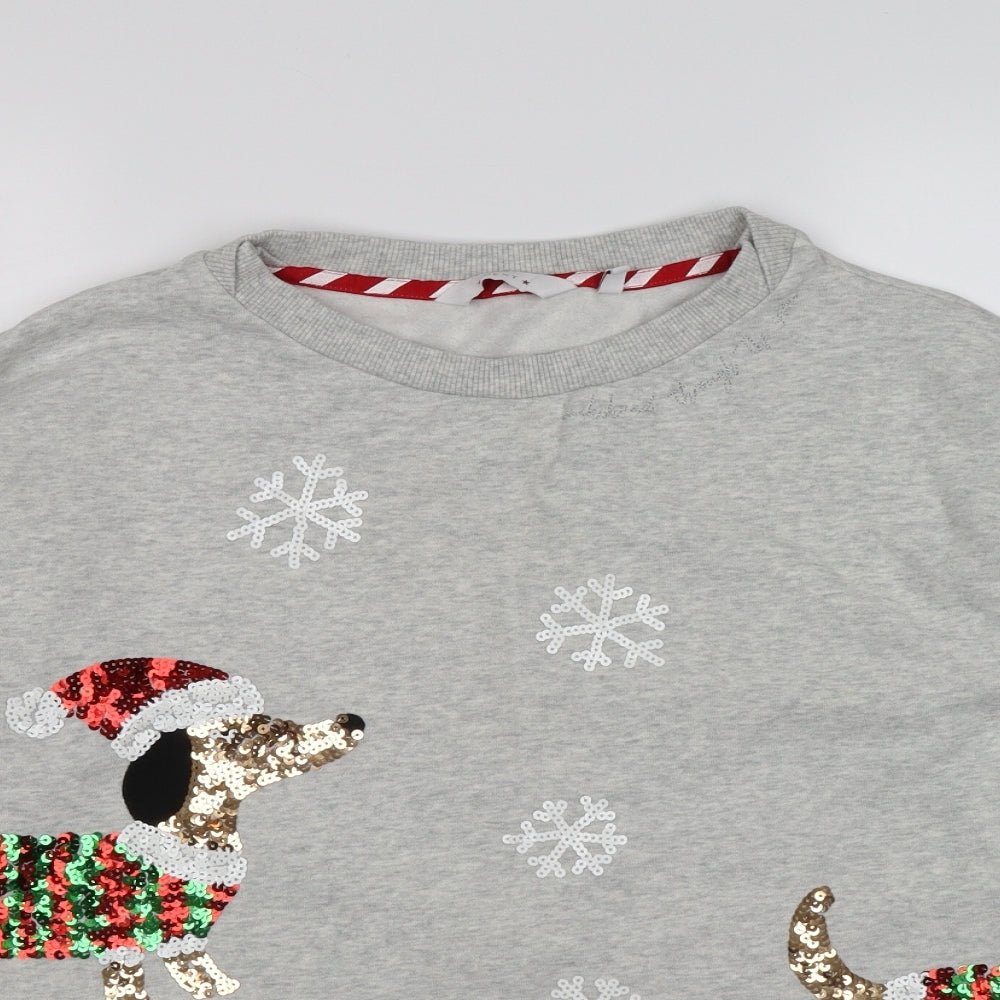 NEXT Womens Grey  Jersey Pullover Sweatshirt Size M  - christmas sausage dog