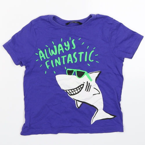 George Boys Purple   Basic T-Shirt Size 3-4 Years  - fantastic shark