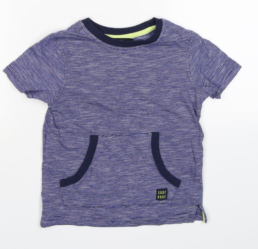 Front view of George boys’ blue striped basic t-shirt, size 3-4, years - surf dude