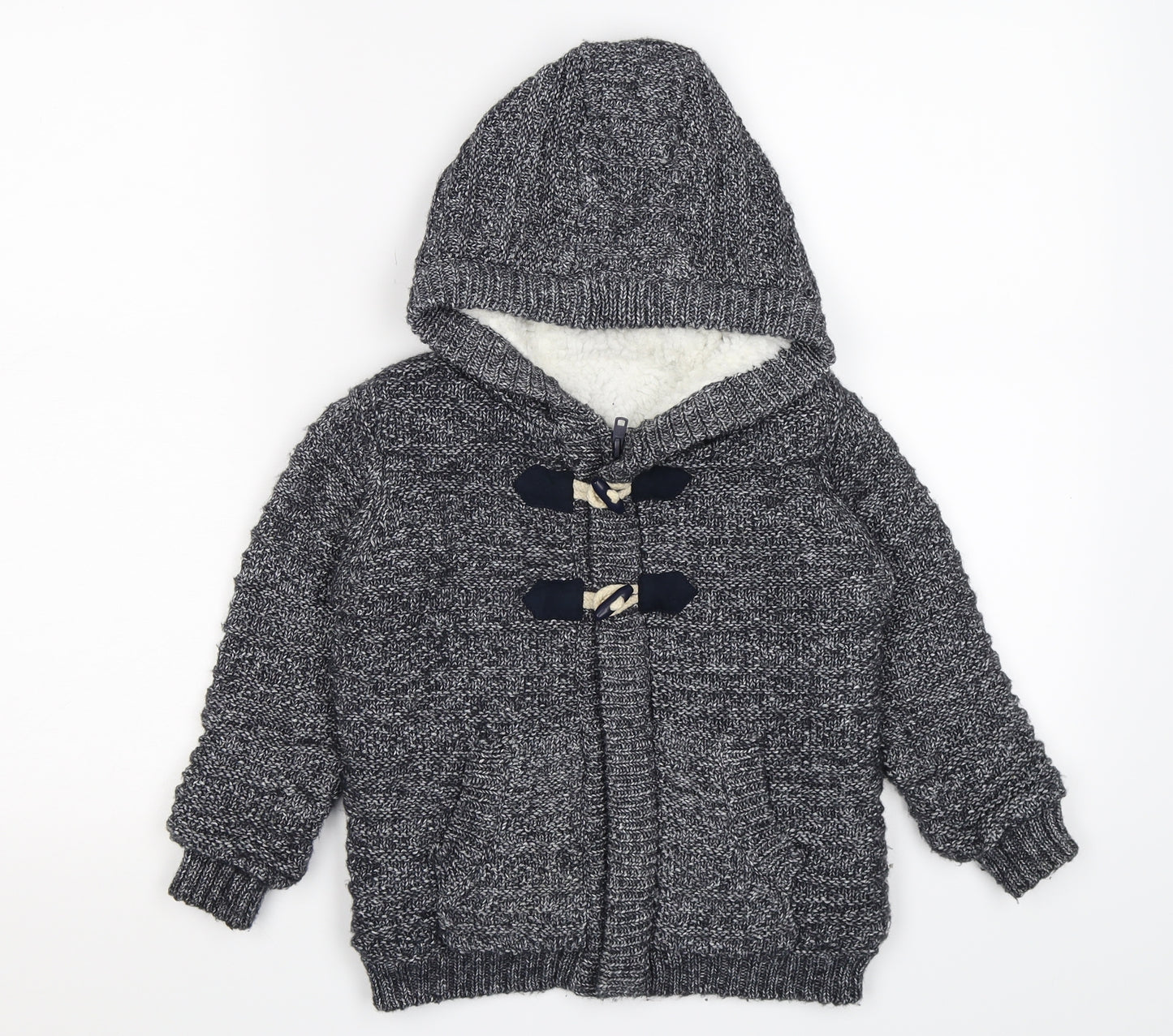 Nutmeg Boys Grey Striped Knit Jacket  Size 4-5 Years  - fleece lined