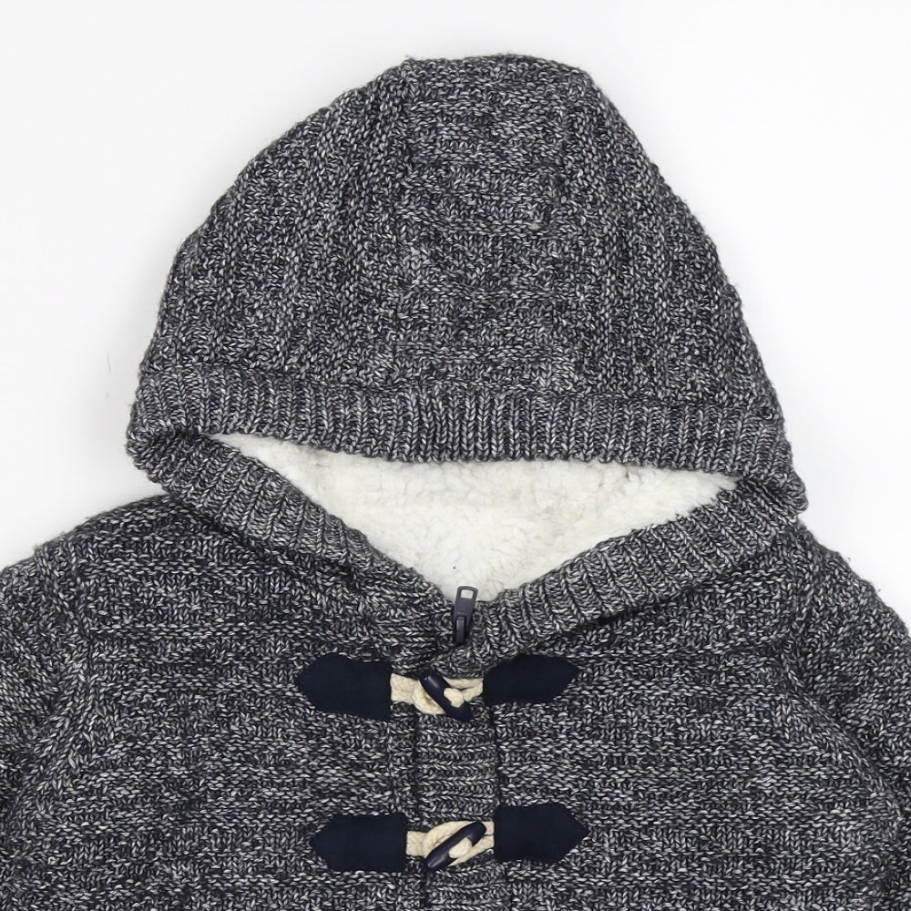 Nutmeg Boys Grey Striped Knit Jacket  Size 4-5 Years  - fleece lined