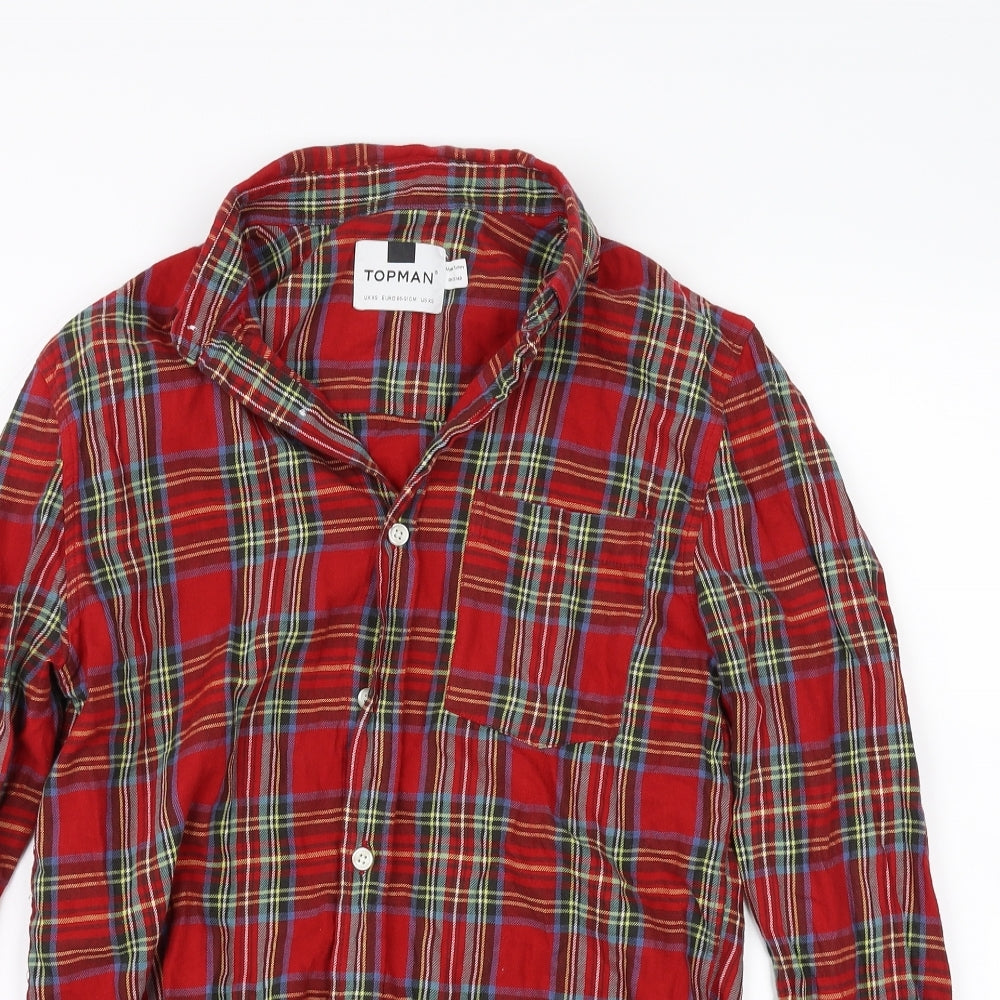 Topman Mens Red Check   Dress Shirt Size XS