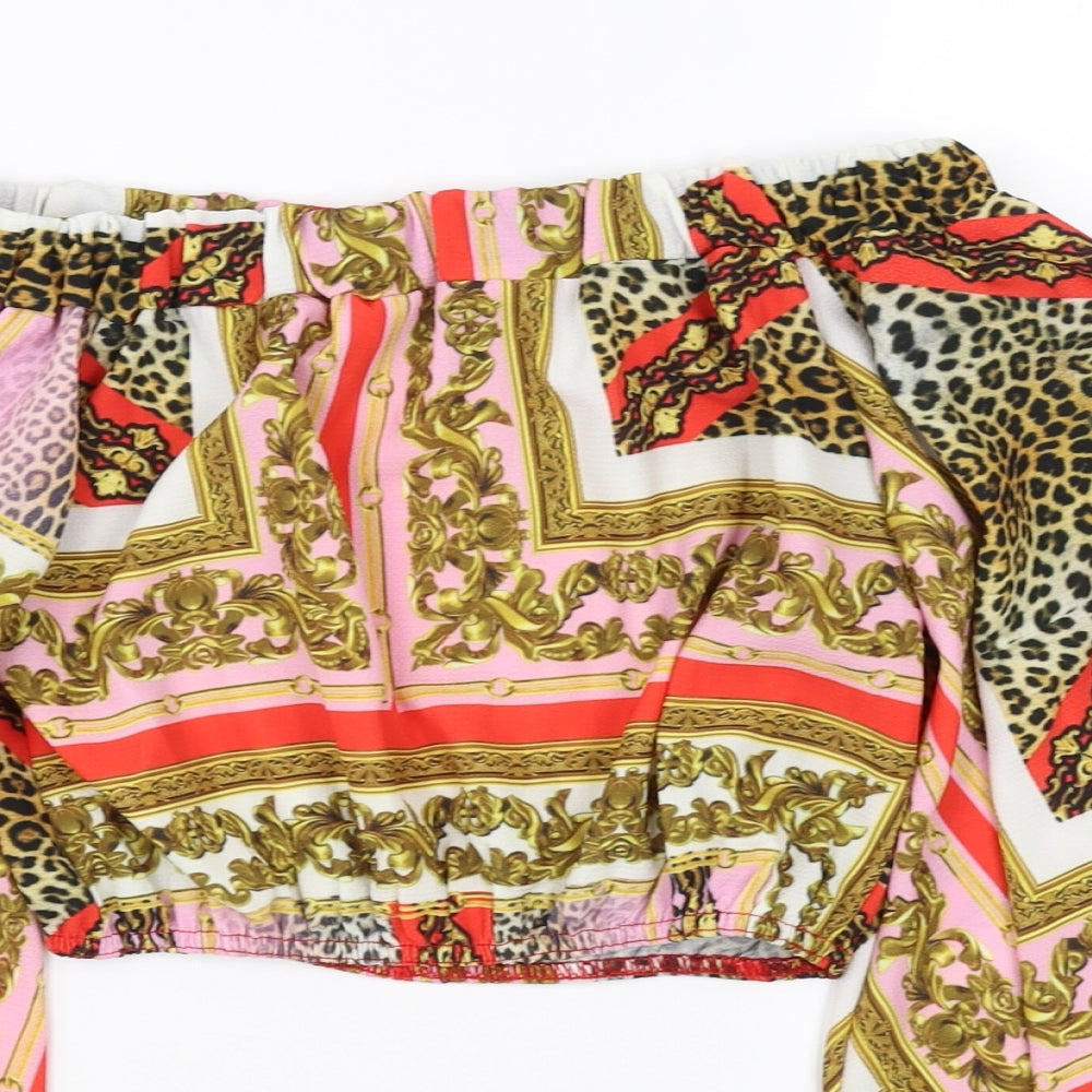 I X london Womens Multicoloured Animal Print  Cropped Blouse Size 8