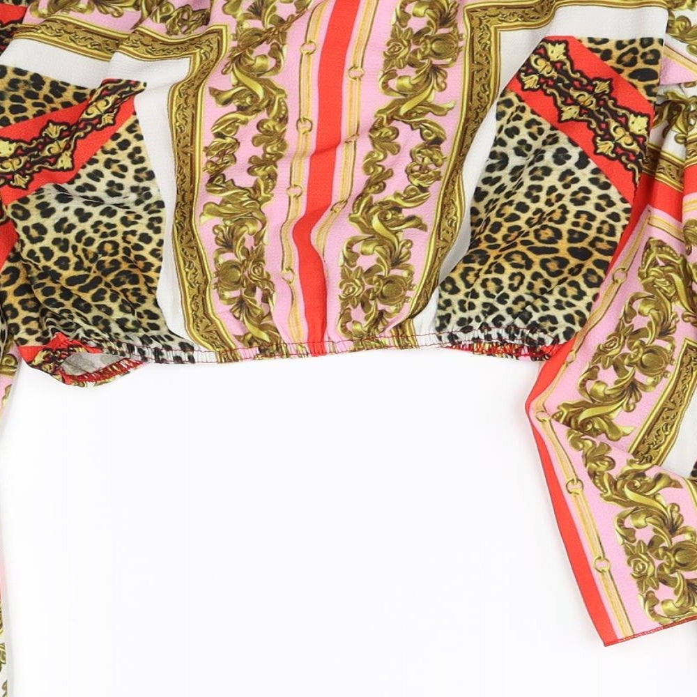 I X london Womens Multicoloured Animal Print  Cropped Blouse Size 8