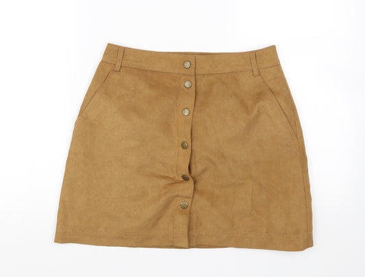 Front view of New Look women’s brown mini skirt, size UK 8
