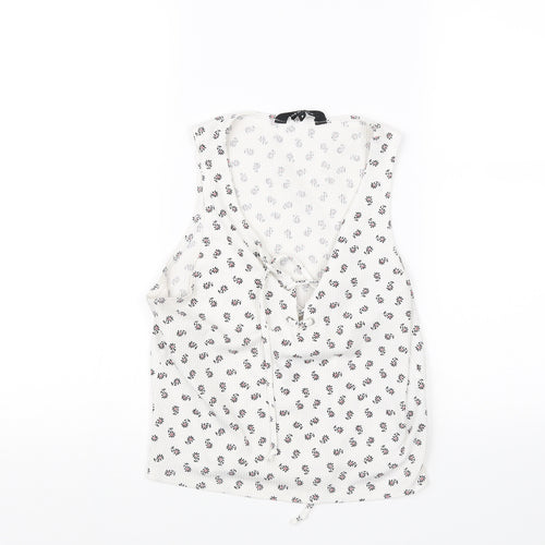 New Look Womens White Floral  Cropped Blouse Size 8