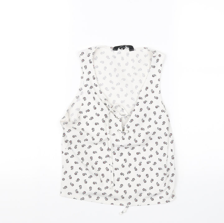 New Look Womens White Floral Cropped Blouse Size 8