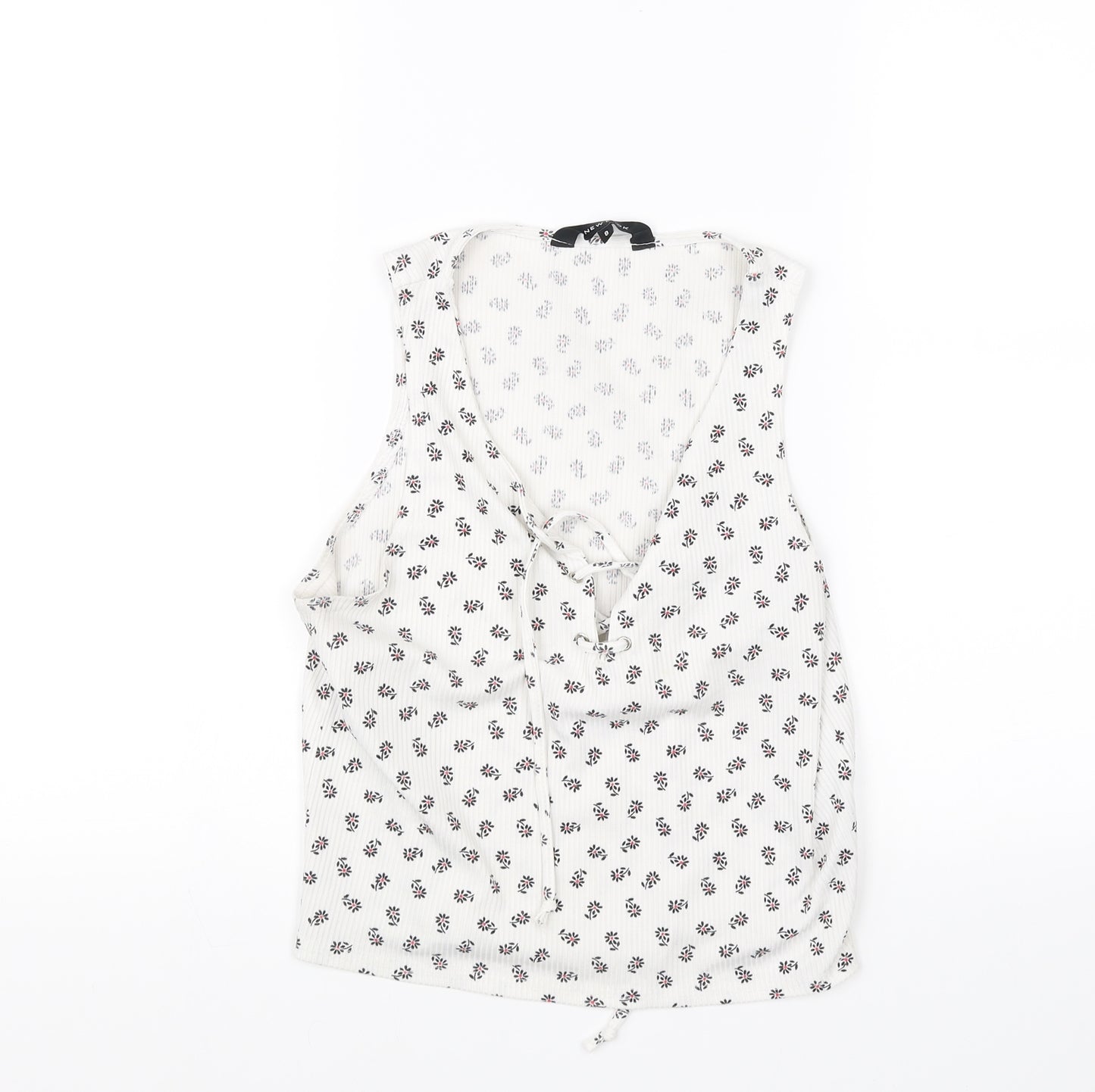 New Look Womens White Floral  Cropped Blouse Size 8