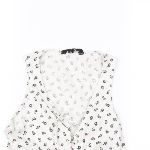 New Look Womens White Floral  Cropped Blouse Size 8