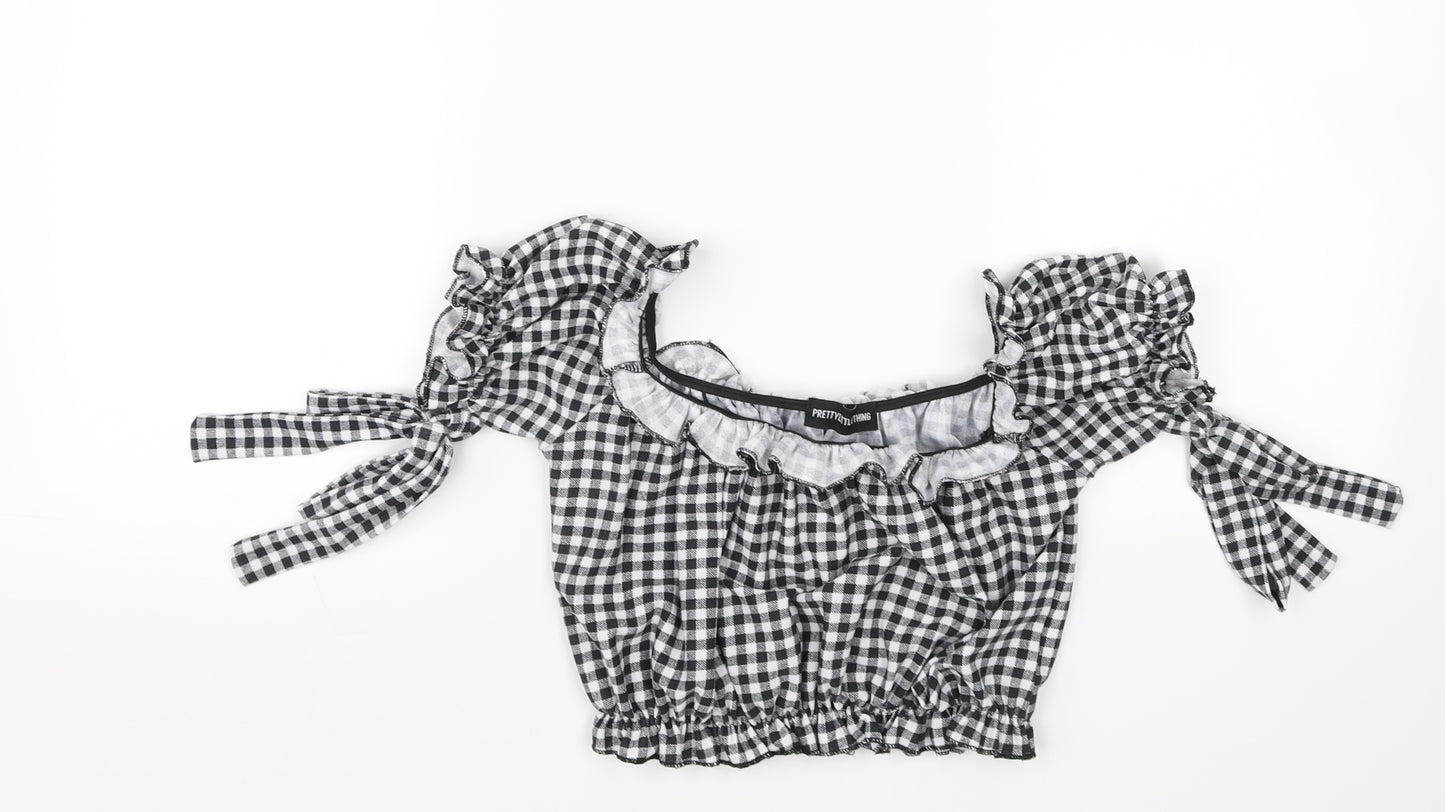 Pretty little thing Womens Black Check  Cropped Blouse Size 8