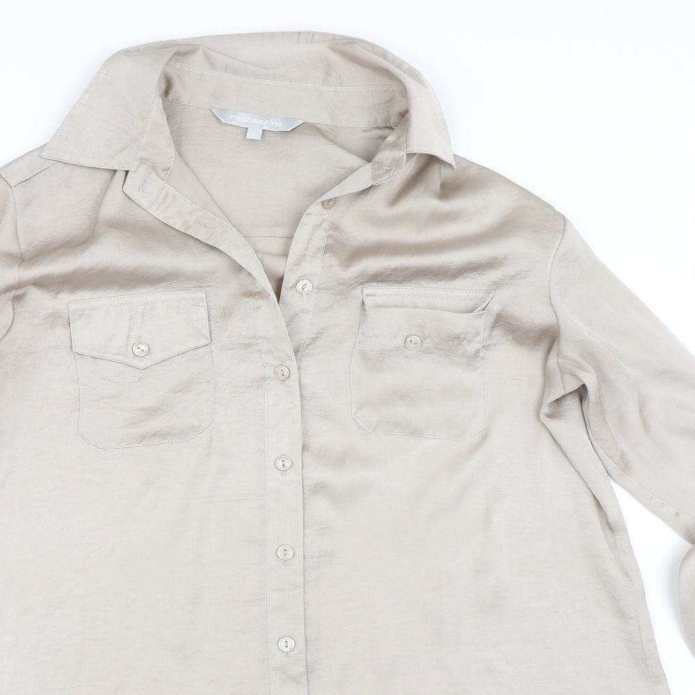 Red Herring Womens Gold  Satin Basic Button-Up Size 8
