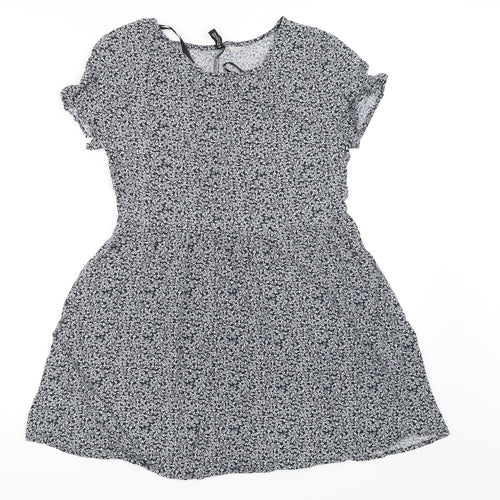 H&M Womens Blue Floral  Tunic Blouse Size 8
