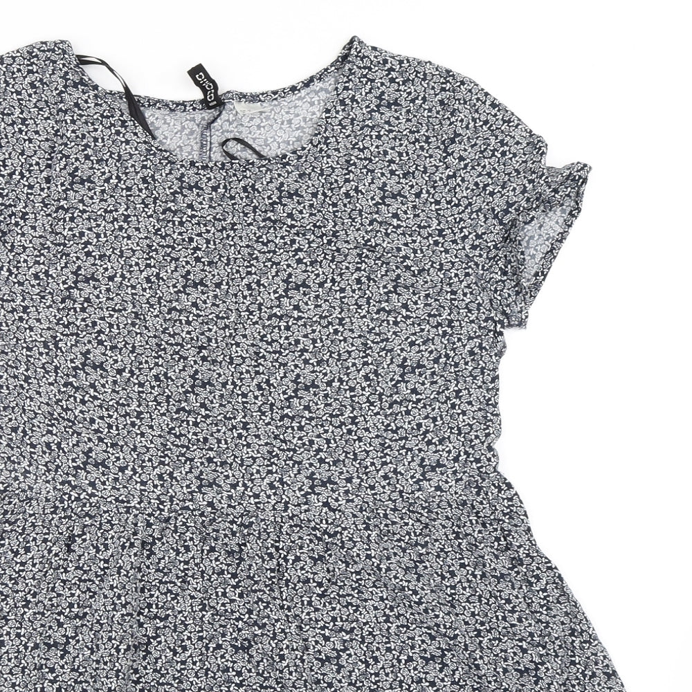 H&M Womens Blue Floral  Tunic Blouse Size 8