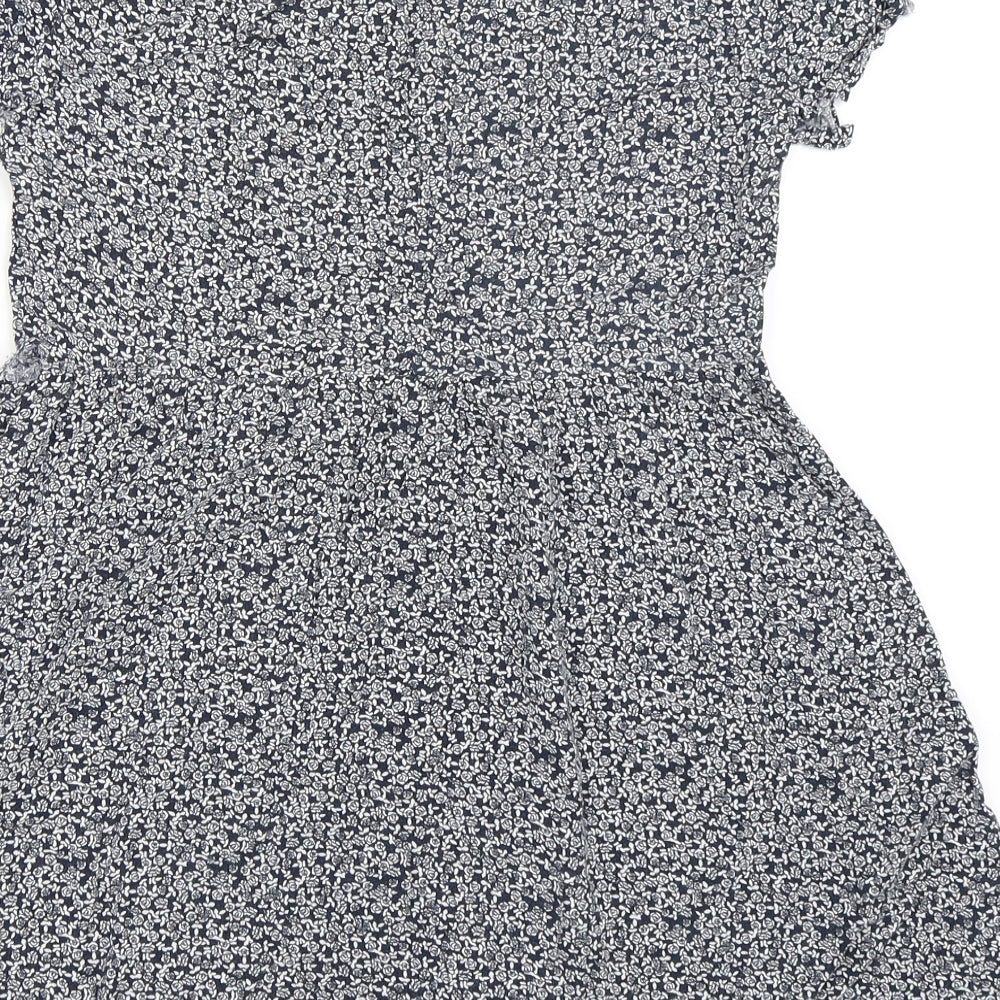 H&M Womens Blue Floral  Tunic Blouse Size 8