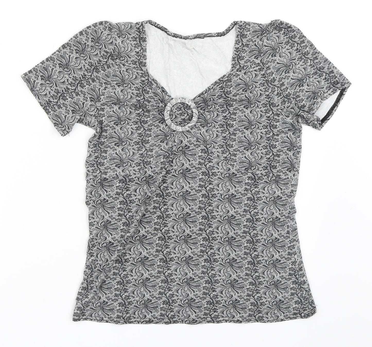 BM Womens Grey Geometric  Basic T-Shirt Size S