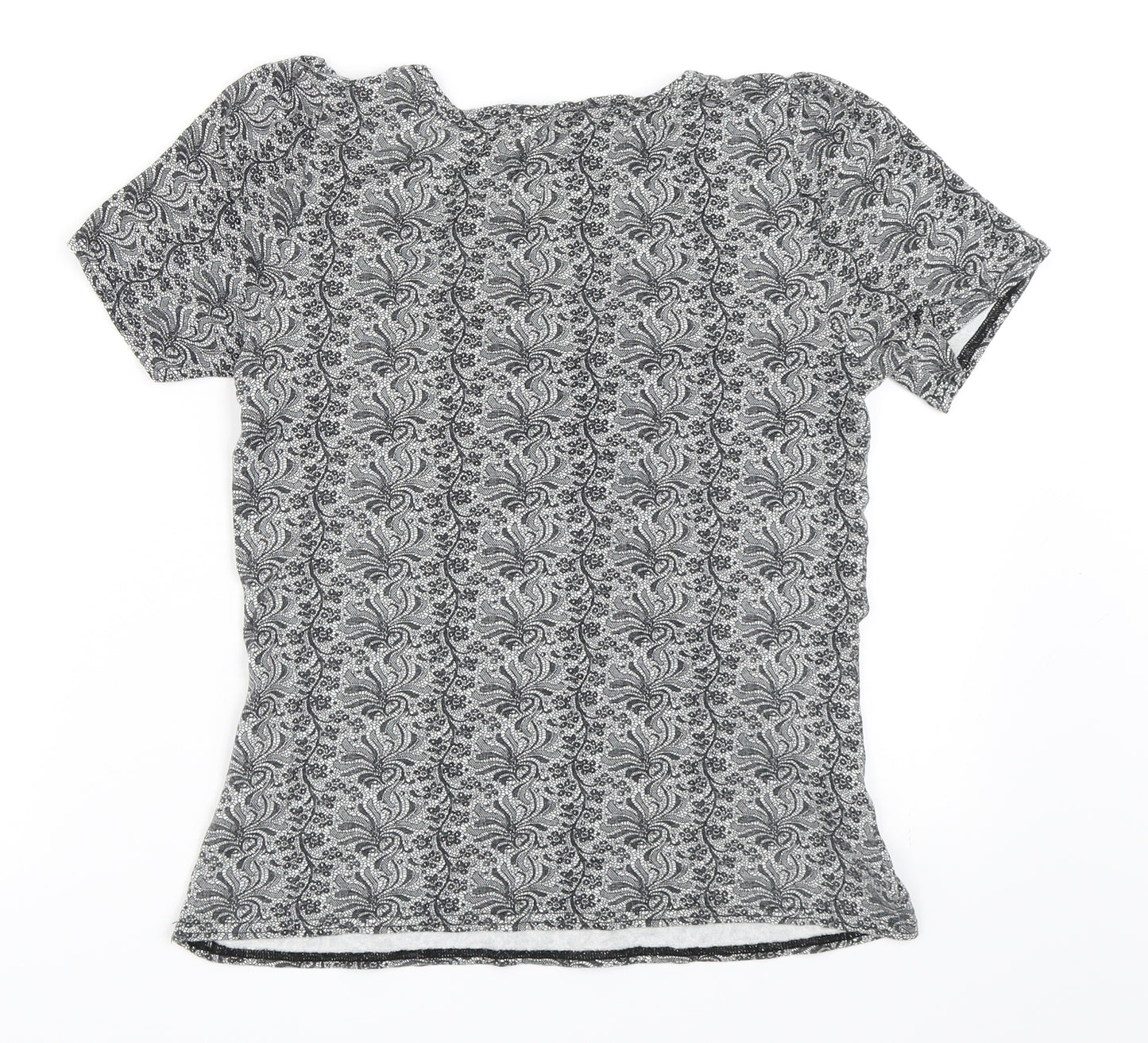BM Womens Grey Geometric  Basic T-Shirt Size S