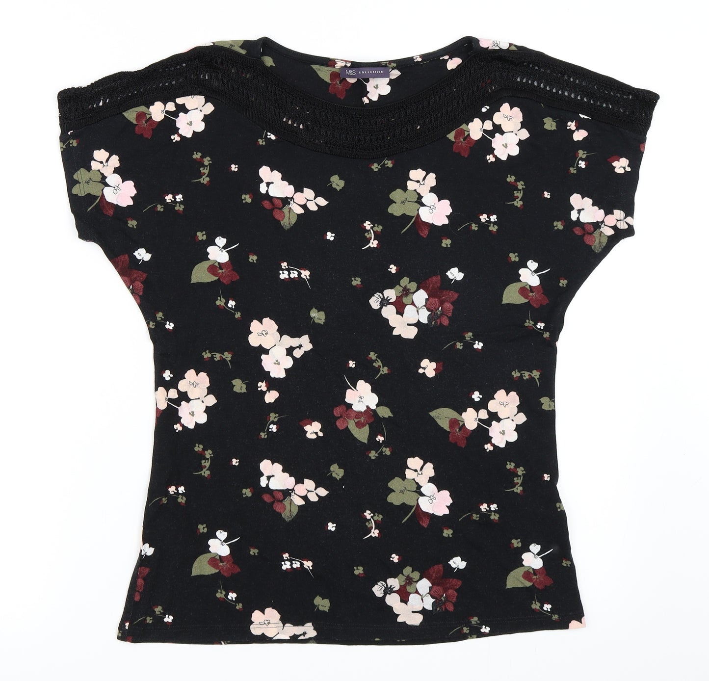 Marks and Spencer Womens Black Floral  Basic T-Shirt Size 8