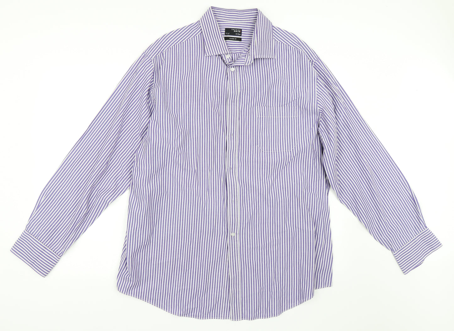 Thomas Nash Mens Blue Striped   Dress Shirt Size 17.5